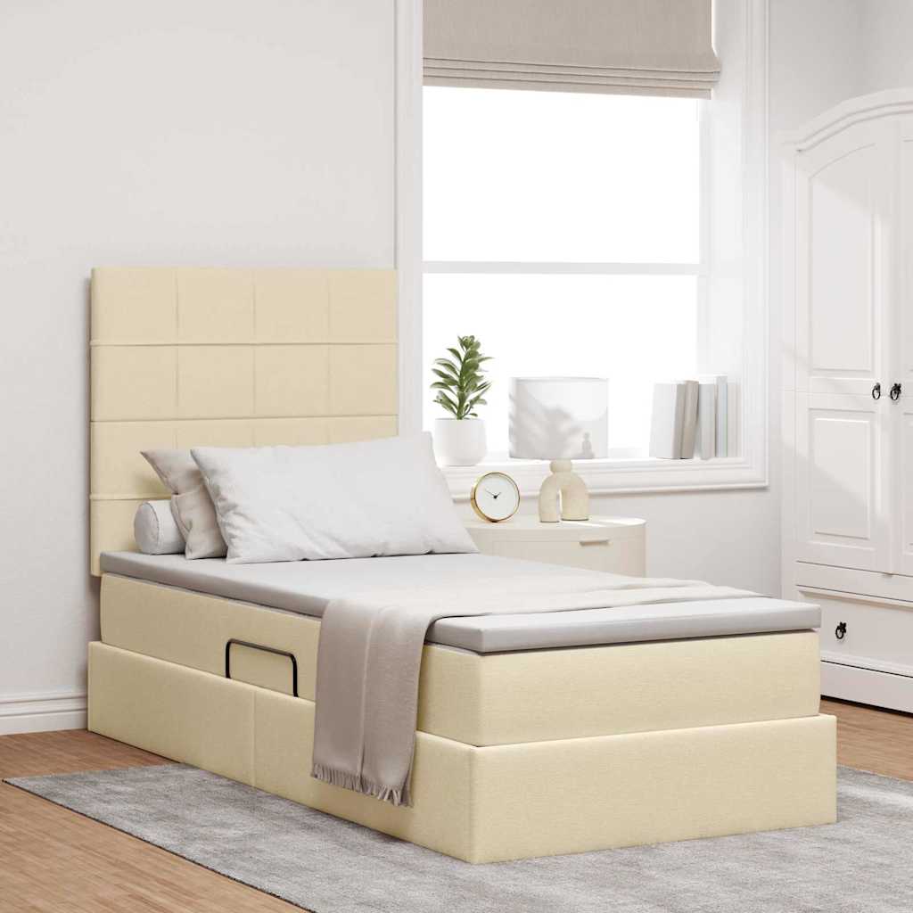 Seng med opbevaring og madras Creme 90 x 190 cm Stof