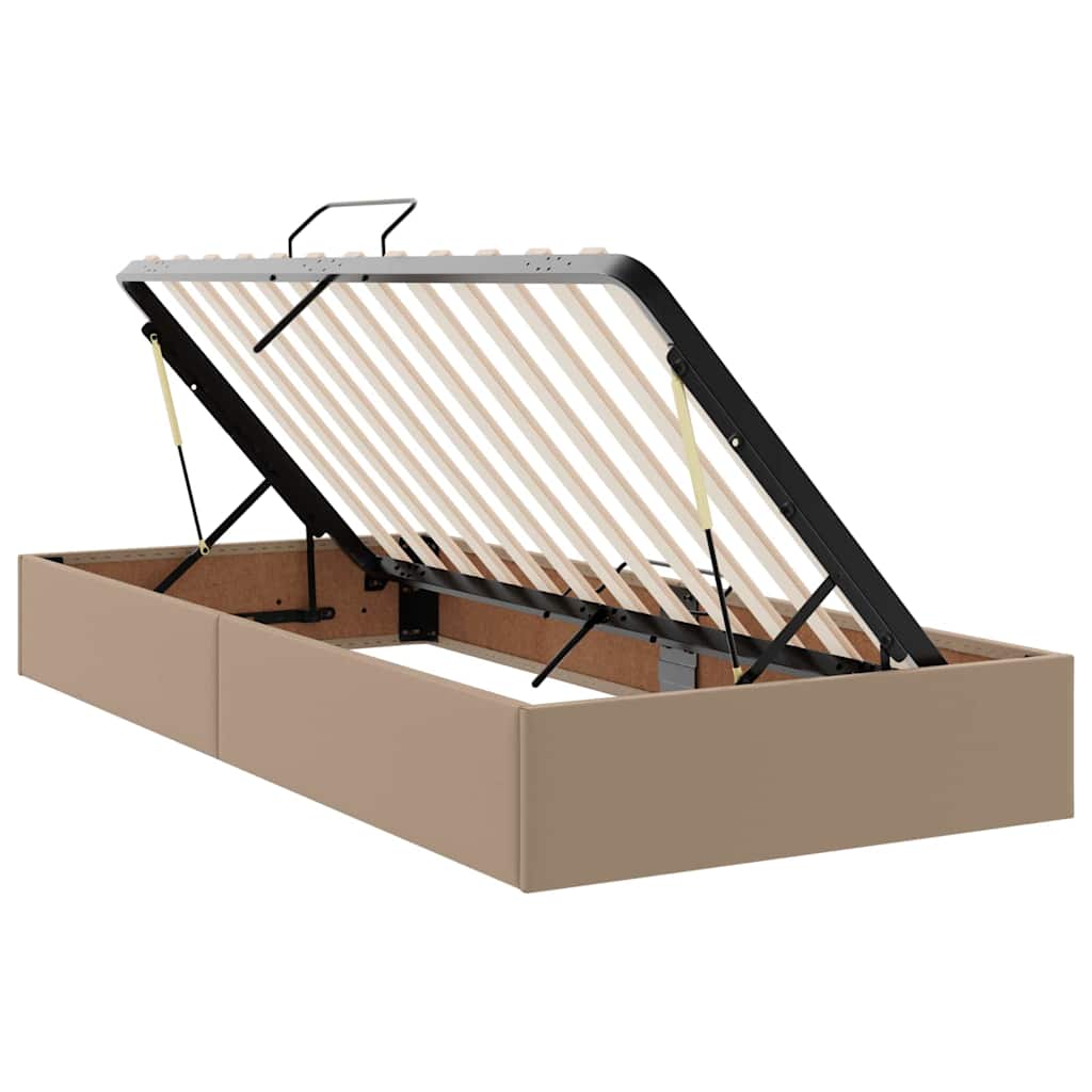 Seng med opbevaring og LED Cappuccino 100 x 200 cm Faux læder