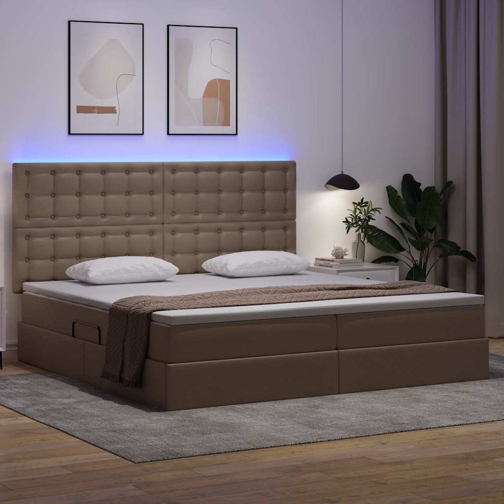 Seng med opbevaring og LED Cappuccino 200 x 200 cm Faux læder