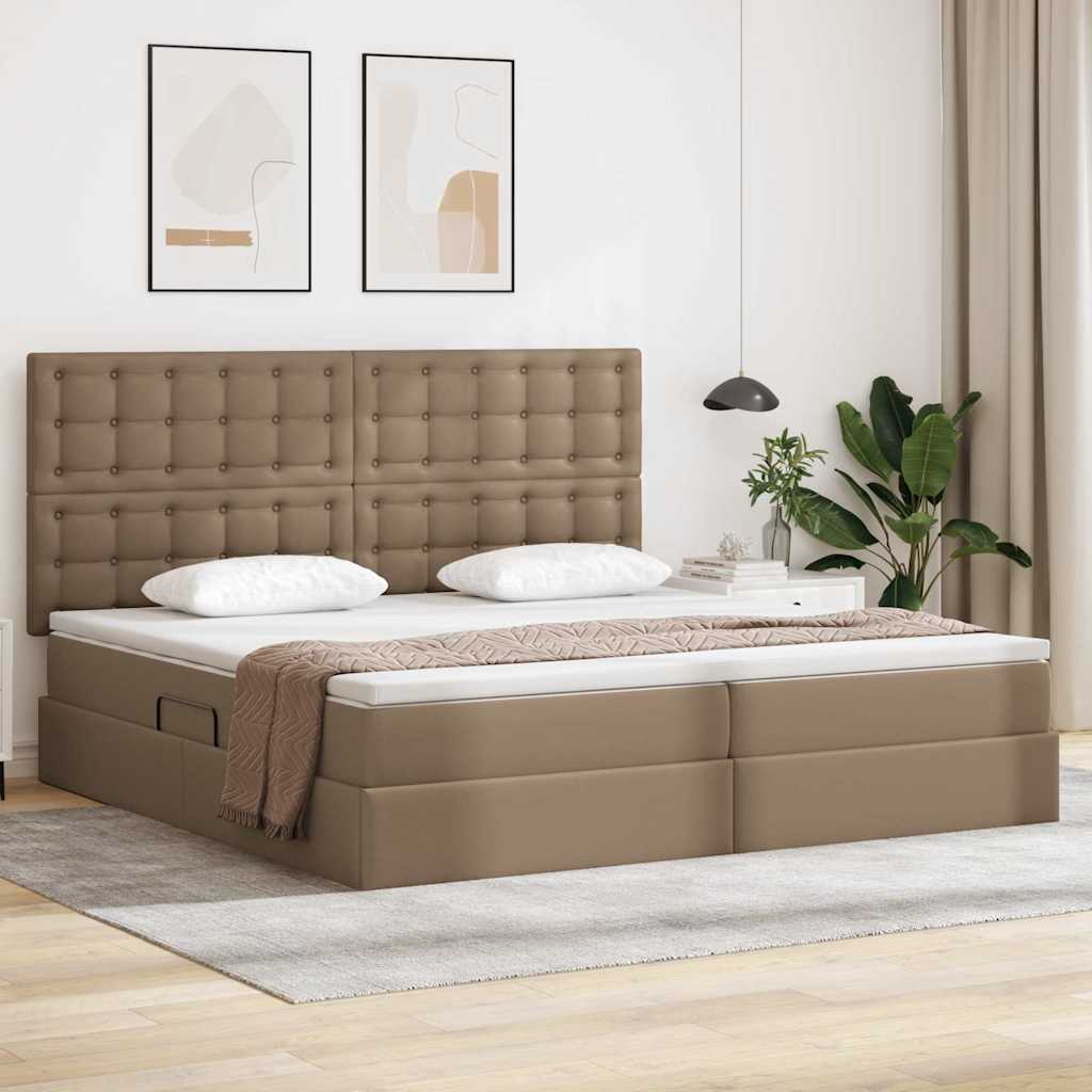 Seng med opbevaring og LED Cappuccino 200 x 200 cm Faux læder