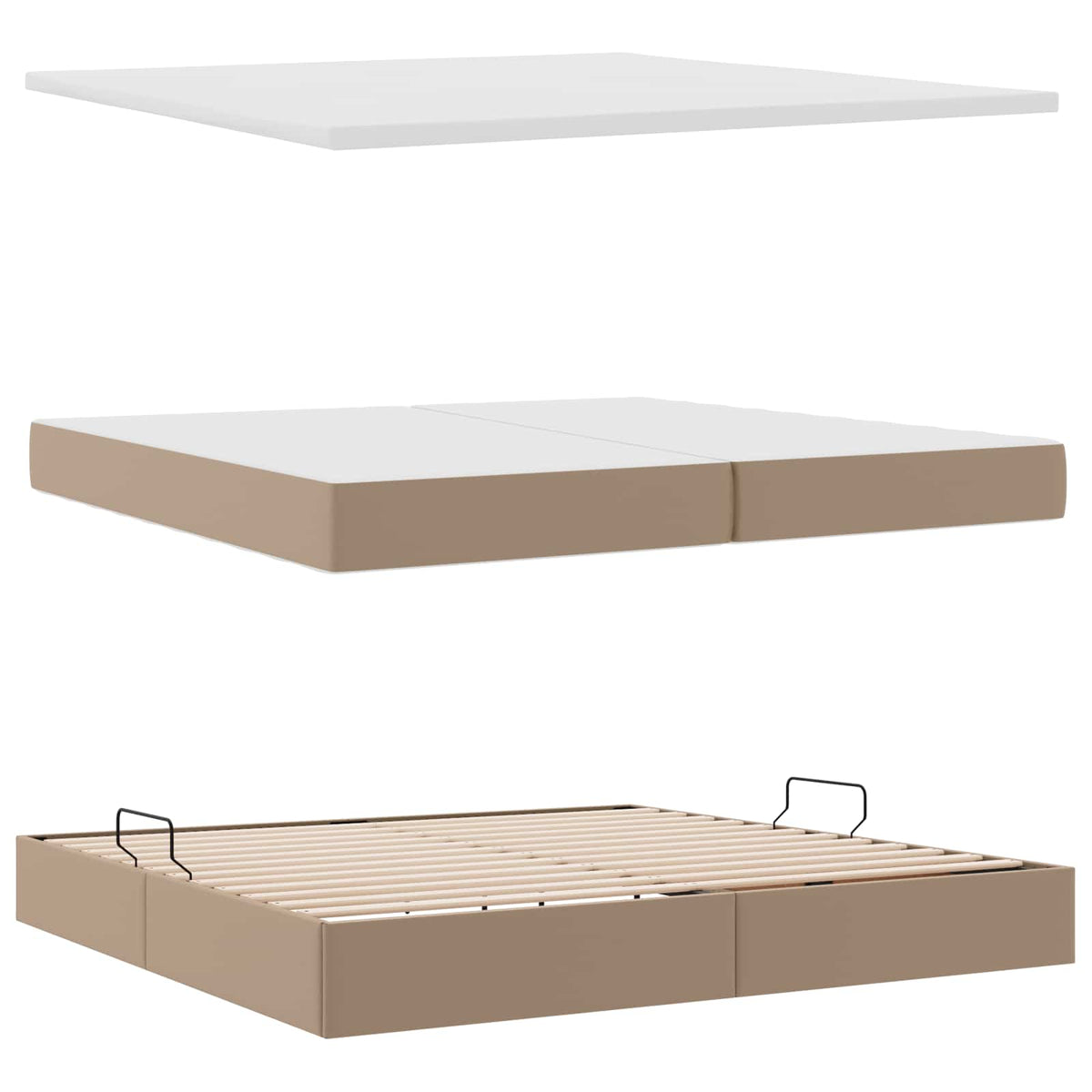 Seng med opbevaring og LED Cappuccino 200 x 200 cm Faux læder