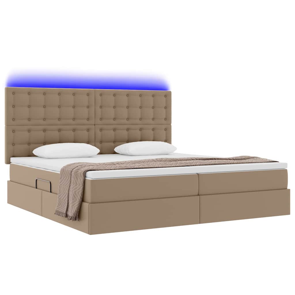 Seng med opbevaring og LED Cappuccino 200 x 200 cm Faux læder