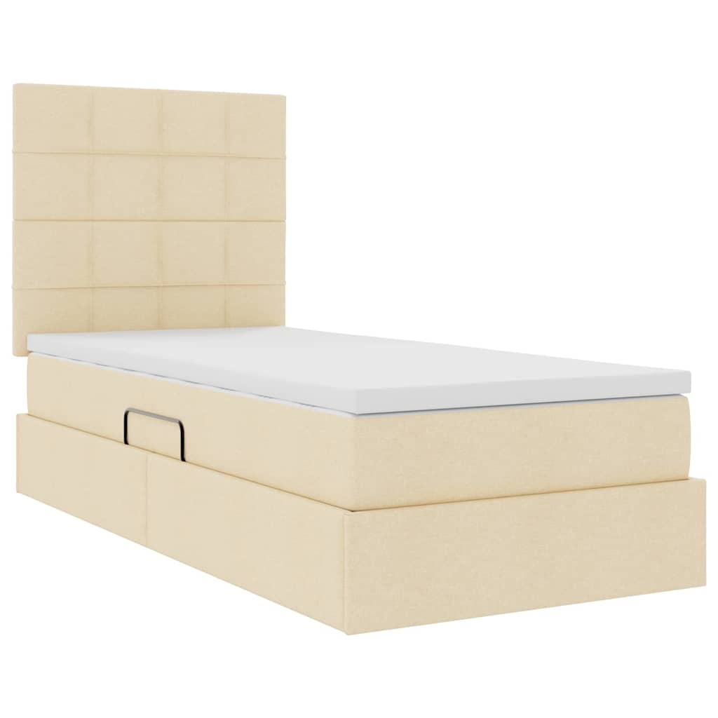 LED opbevarings seng med madras Creme 90 x 190 cm Stof