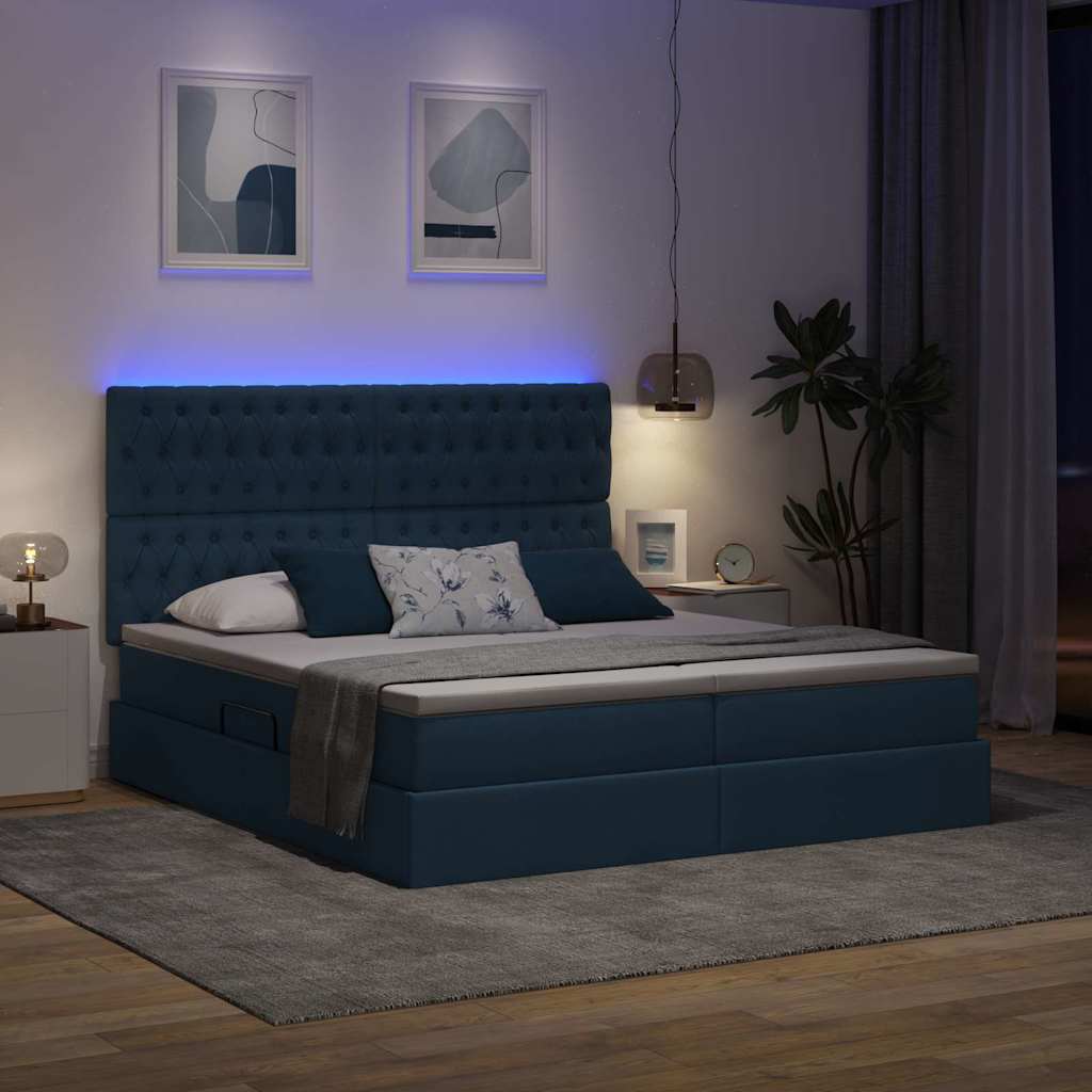 LED opbevarings seng med madras Blå 180 x 200 cm Stof