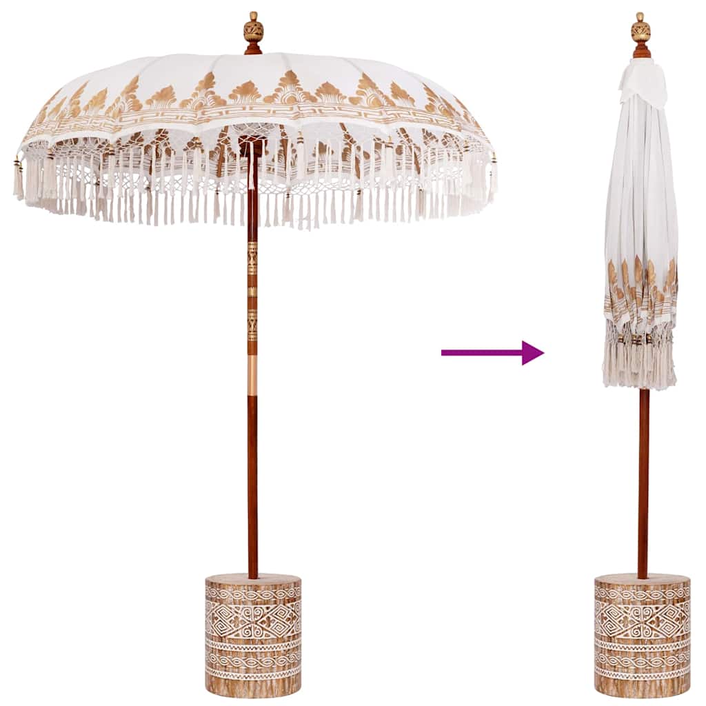 Balinesisk parasol med base Cremefarvet 185 x 185 x 260 cm