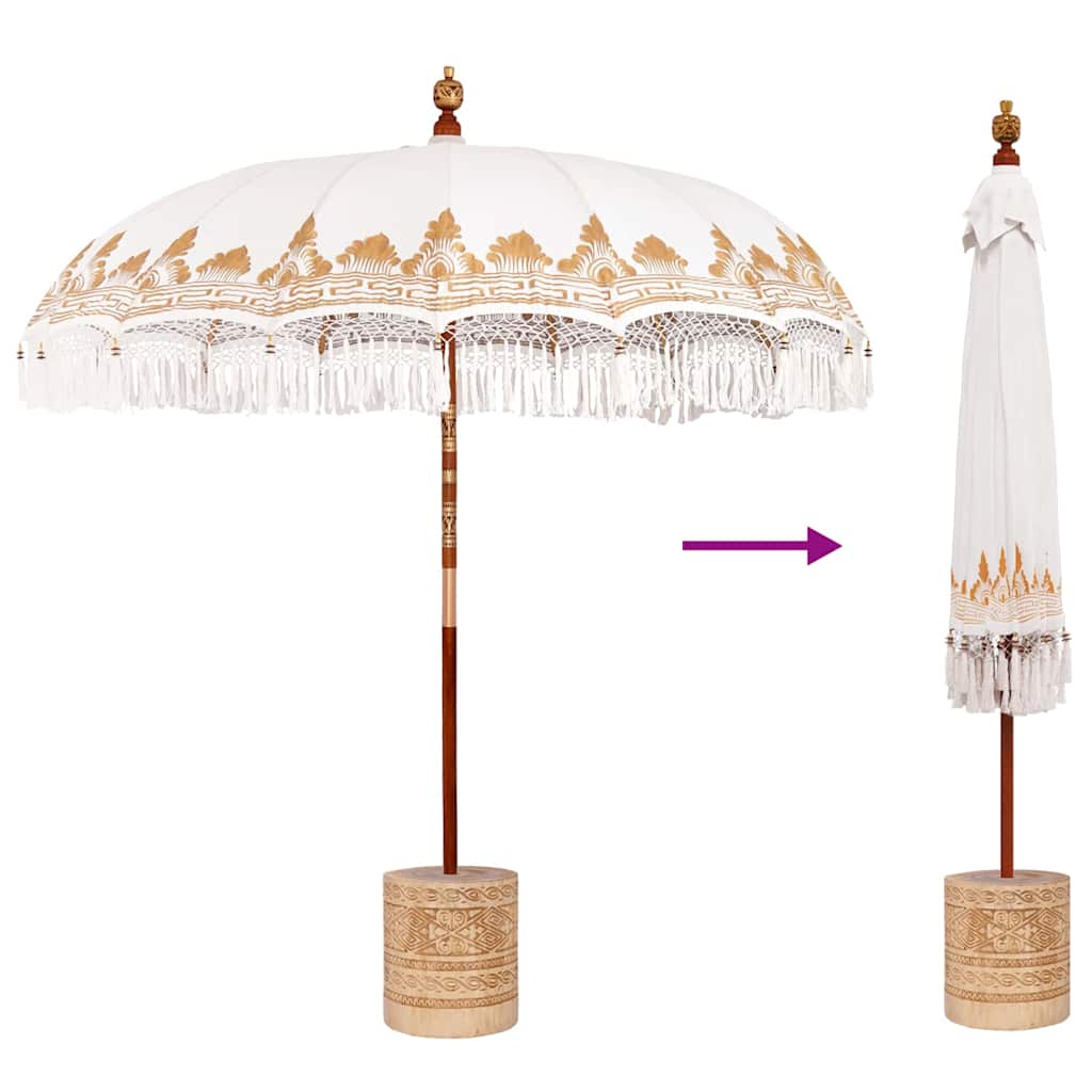Balinesisk parasol med base Cremefarvet 215 x 215 x 260 cm