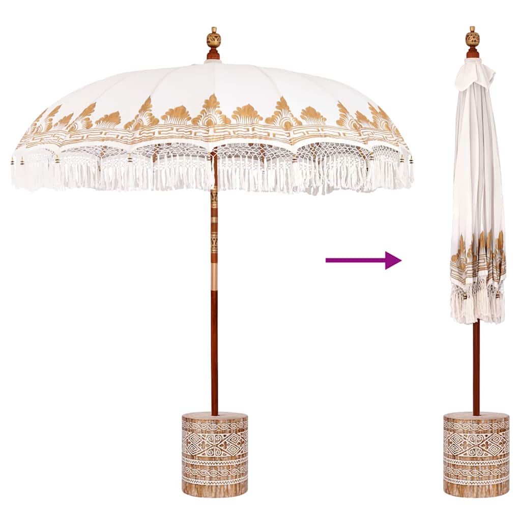 Balinesisk parasol med base Cremefarvet 215 x 215 x 260 cm