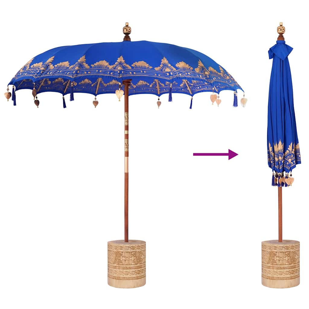 Balinesisk parasol med base Blå 215 x 215 x 260 cm