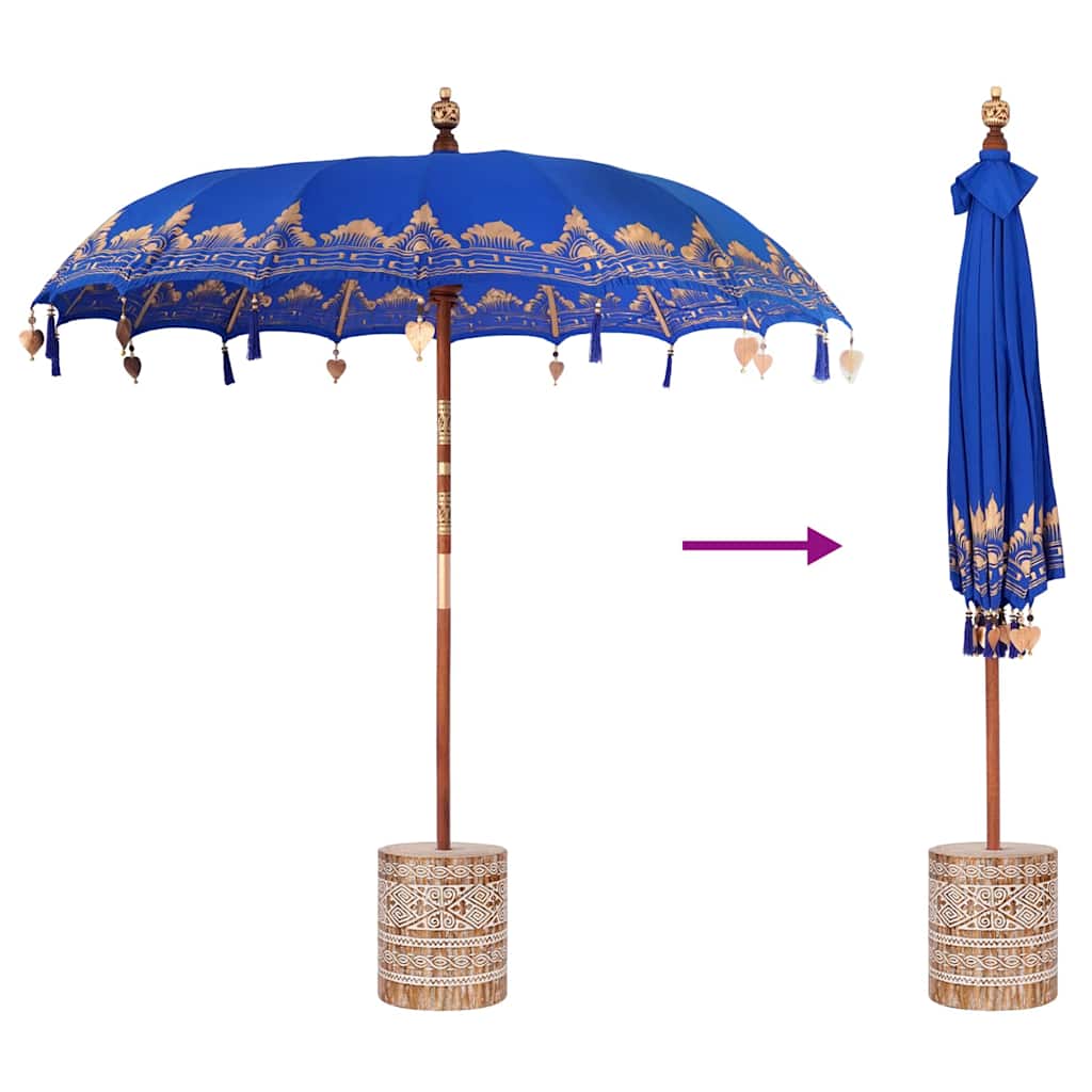 Balinesisk parasol med base Blå 215 x 215 x 260 cm
