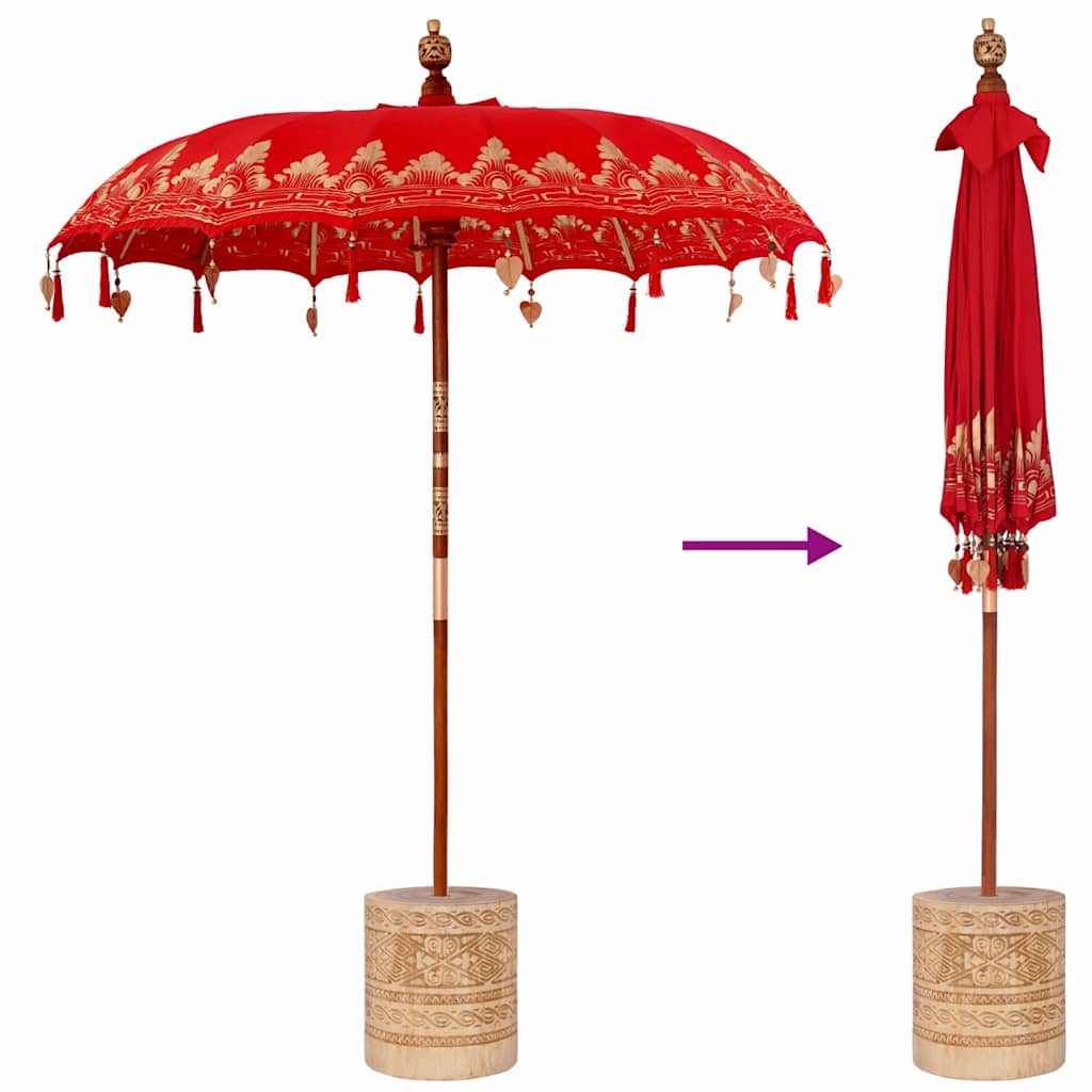 Balinesisk parasol med base Rød 185 x 185 x 260 cm