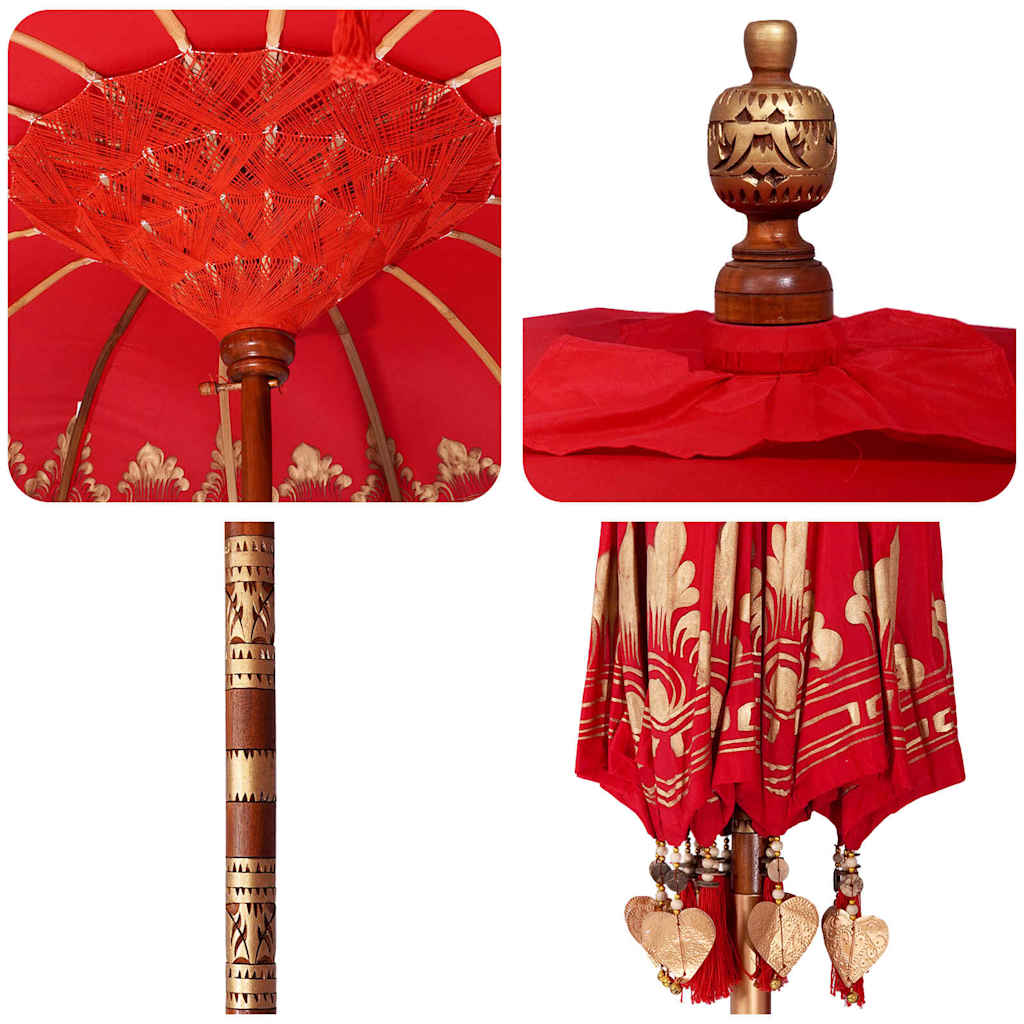 Balinesisk parasol med base Rød 185 x 185 x 260 cm