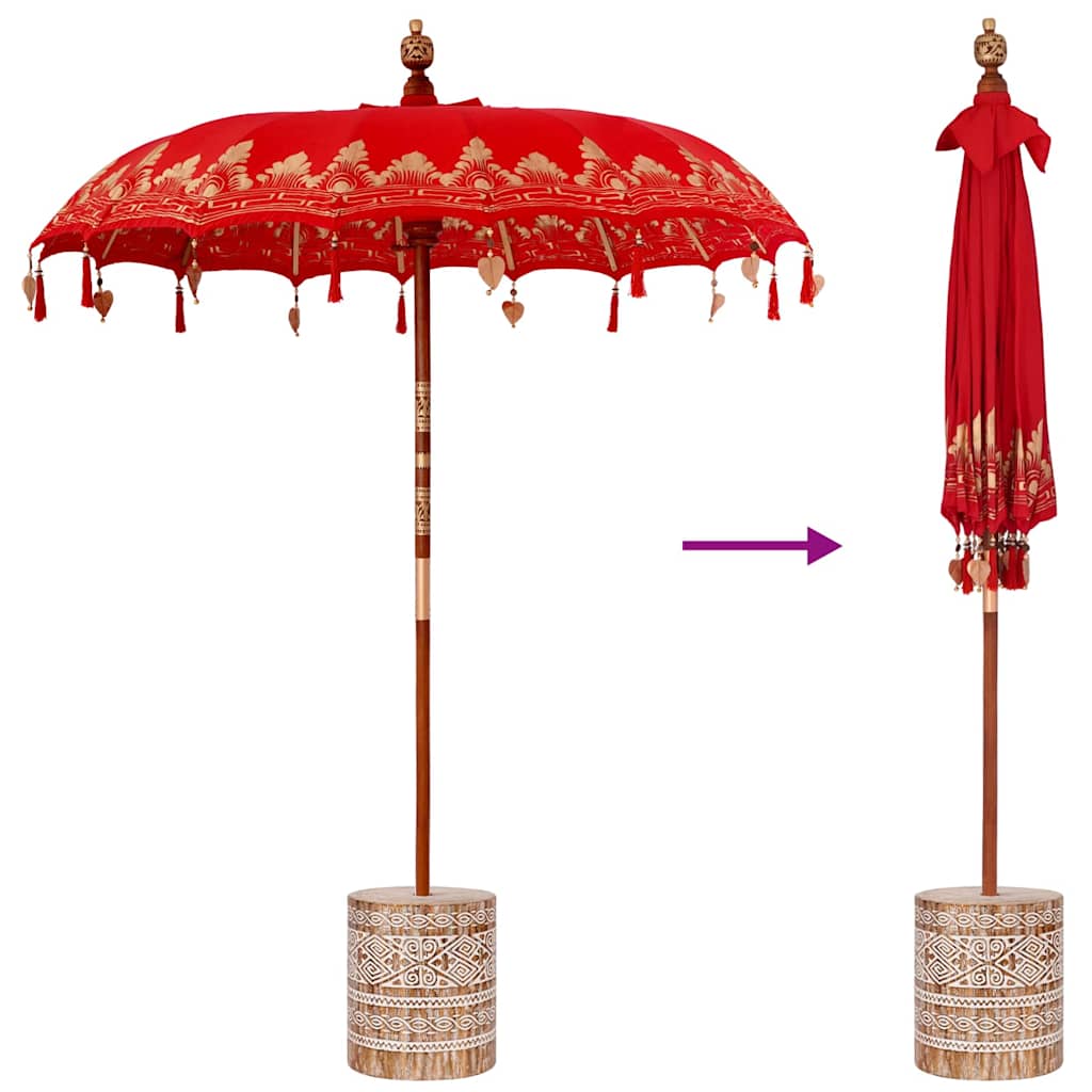 Balinesisk parasol med base Rød 185 x 185 x 260 cm