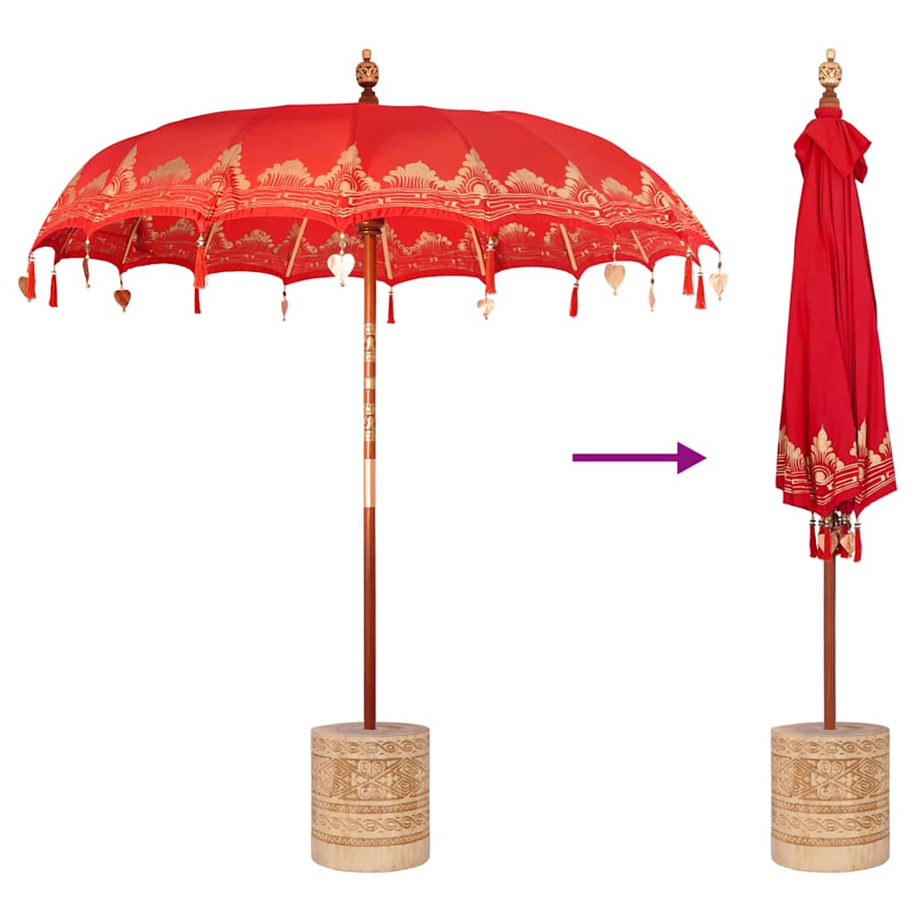 Balinesisk parasol med base Rød 215 x 215 x 260 cm