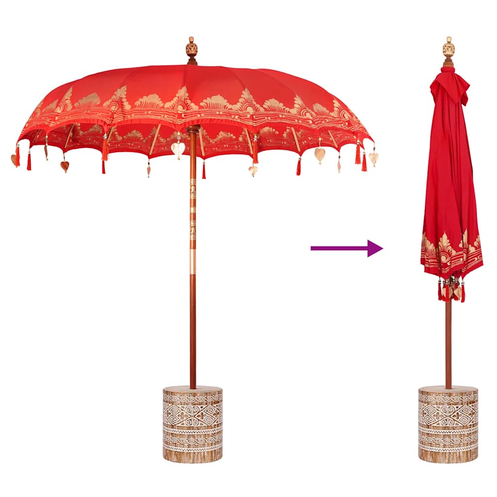 Balinesisk parasol med base Rød 215 x 215 x 260 cm