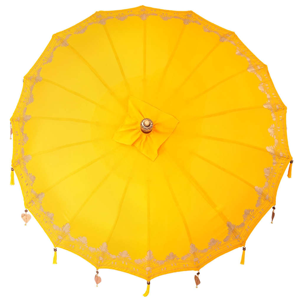Balinesisk parasol med base Gul 185 x 185 x 260 cm