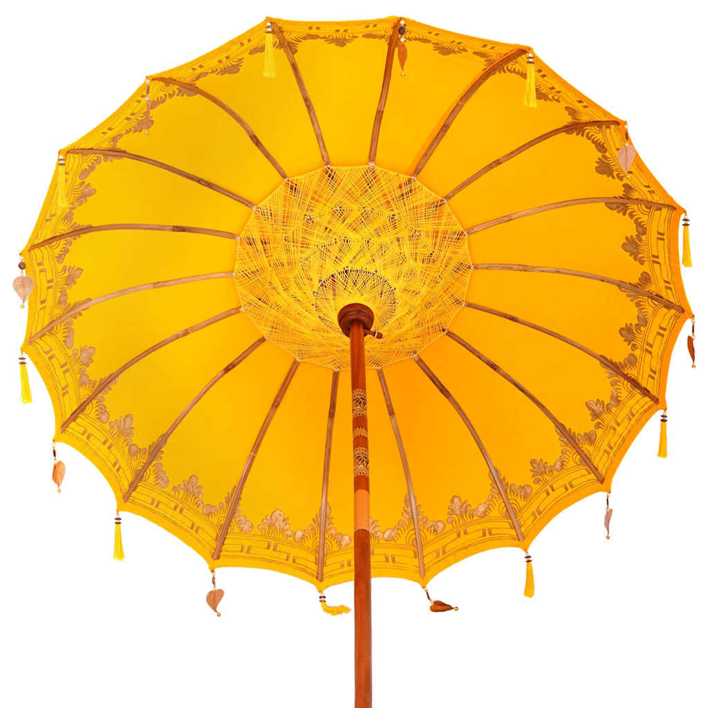 Balinesisk parasol med base Gul 185 x 185 x 260 cm