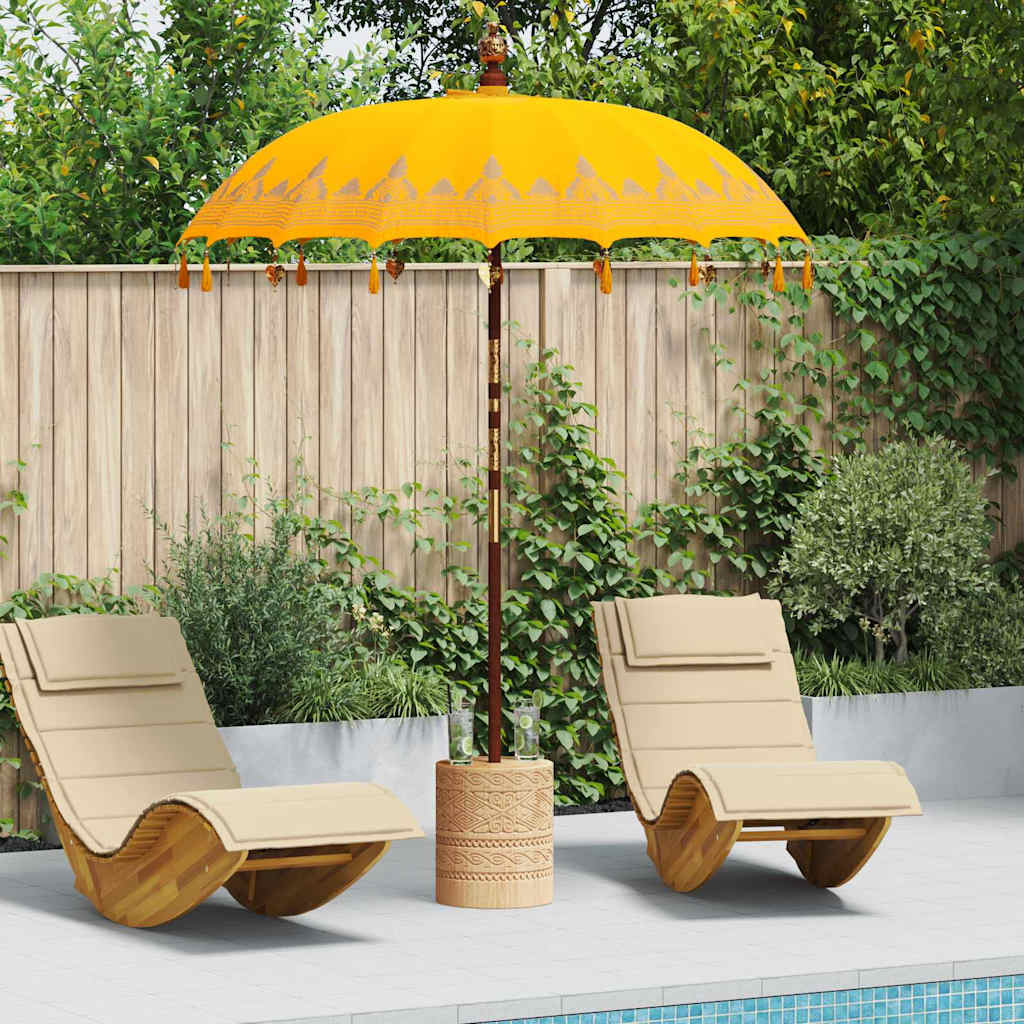 Balinesisk parasol med base Gul 185 x 185 x 260 cm