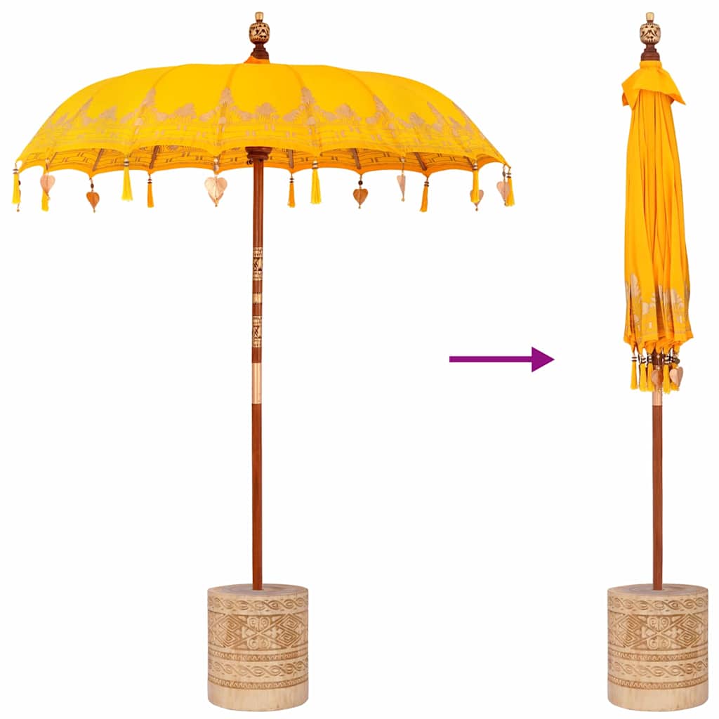 Balinesisk parasol med base Gul 185 x 185 x 260 cm