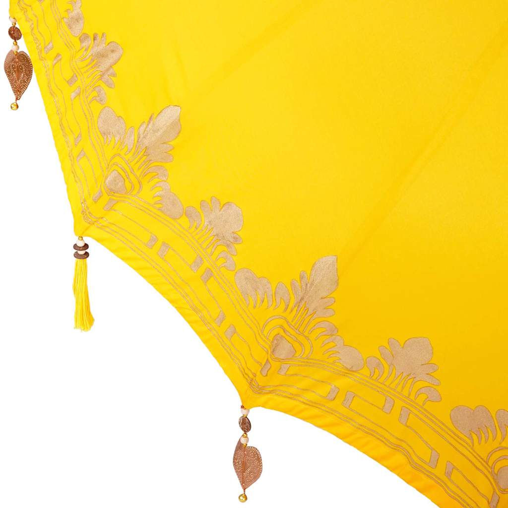 Balinesisk parasol med base Gul 185 x 185 x 260 cm