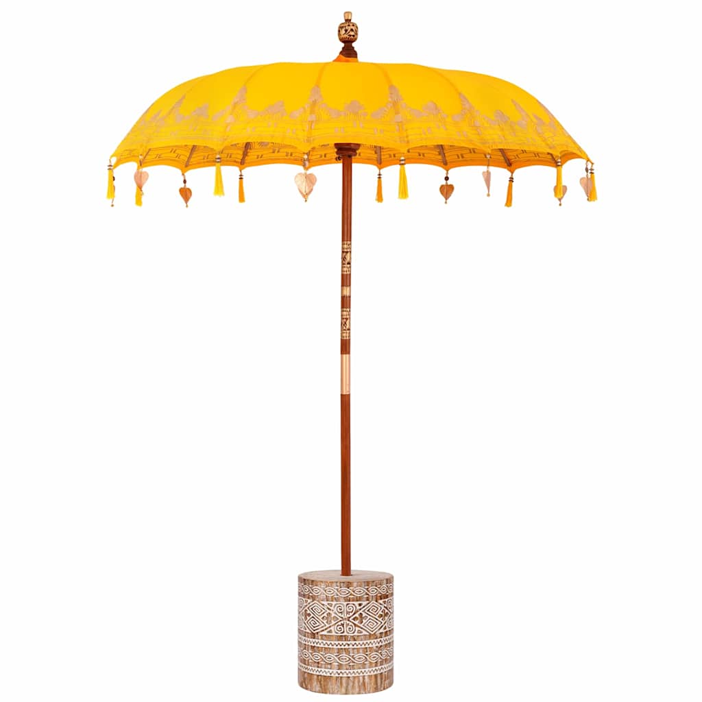 Balinesisk parasol med base Gul 185 x 185 x 260 cm