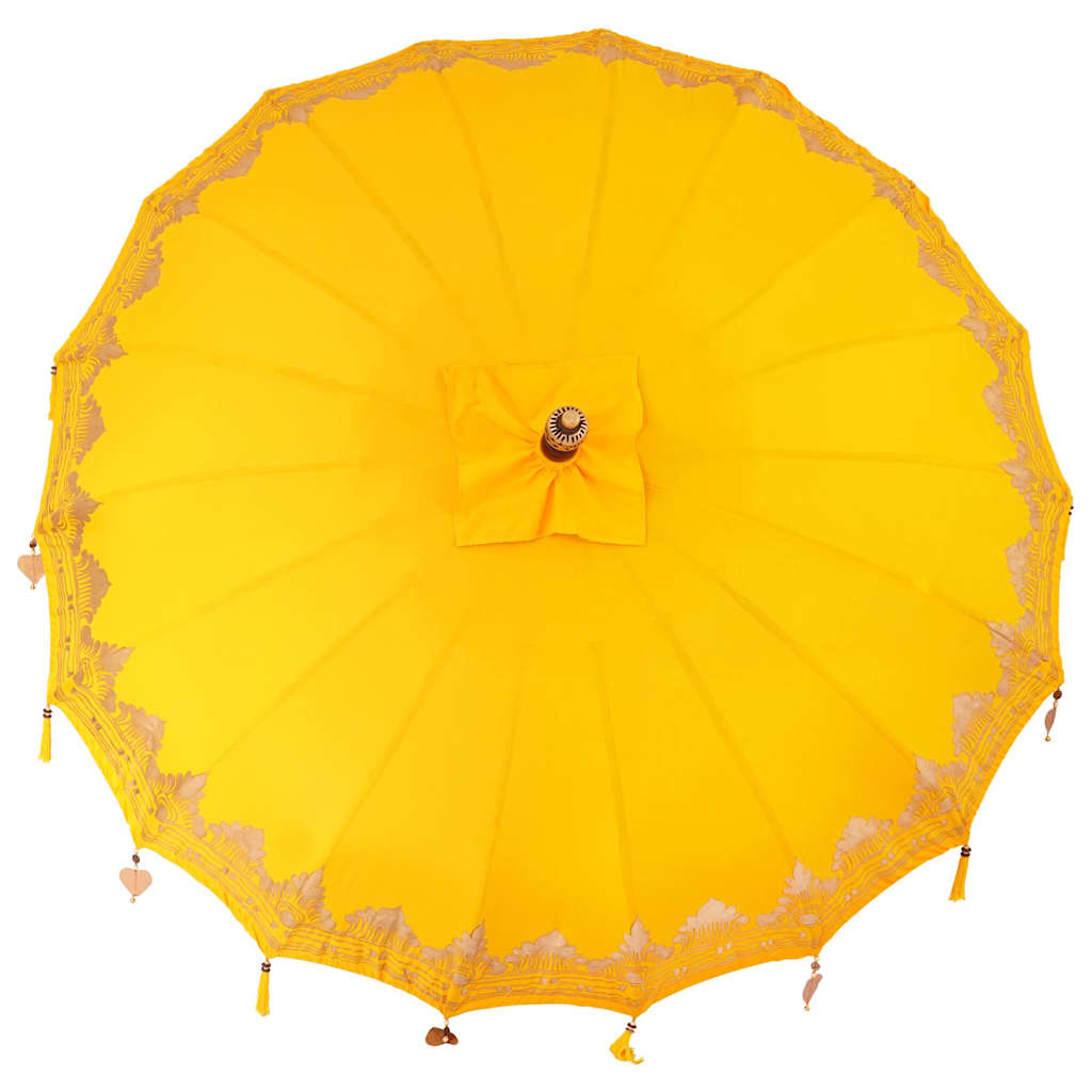Balinesisk parasol med base Gul 215 x 215 x 260 cm