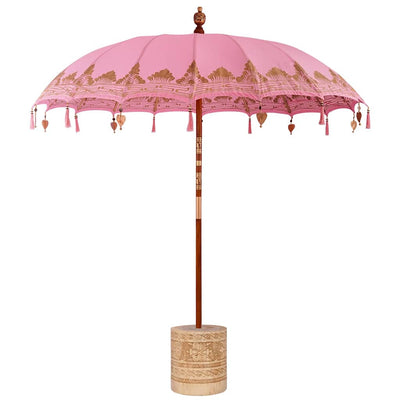 Balinesisk parasol med base Lyserød 215 x 215 x 260 cm