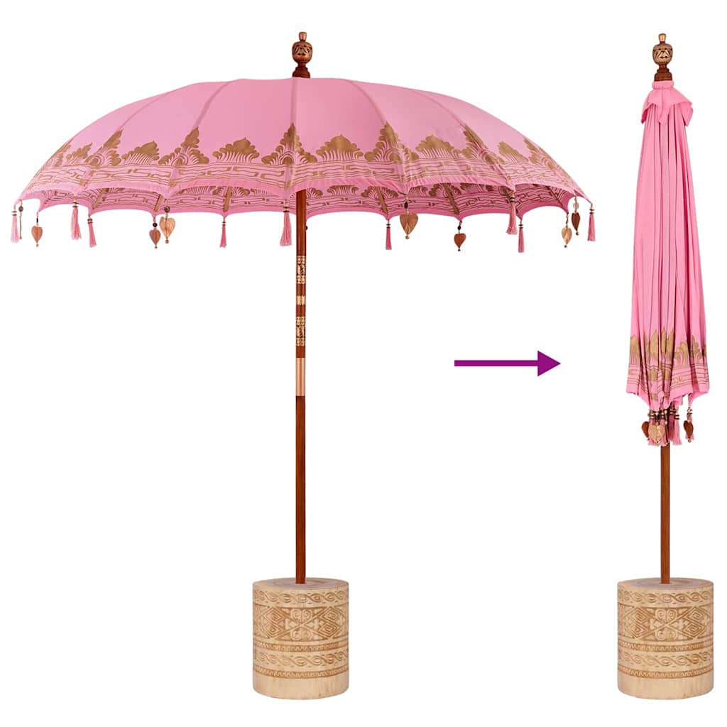 Balinesisk parasol med base Lyserød 215 x 215 x 260 cm