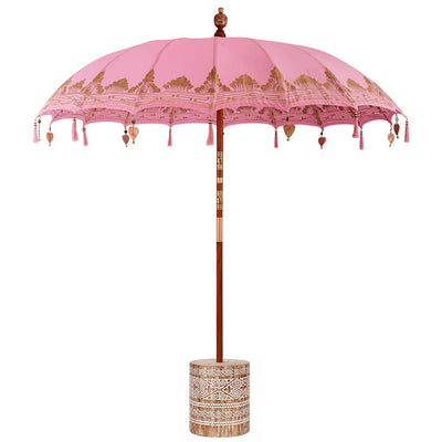Balinesisk parasol med base Lyserød 215 x 215 x 260 cm