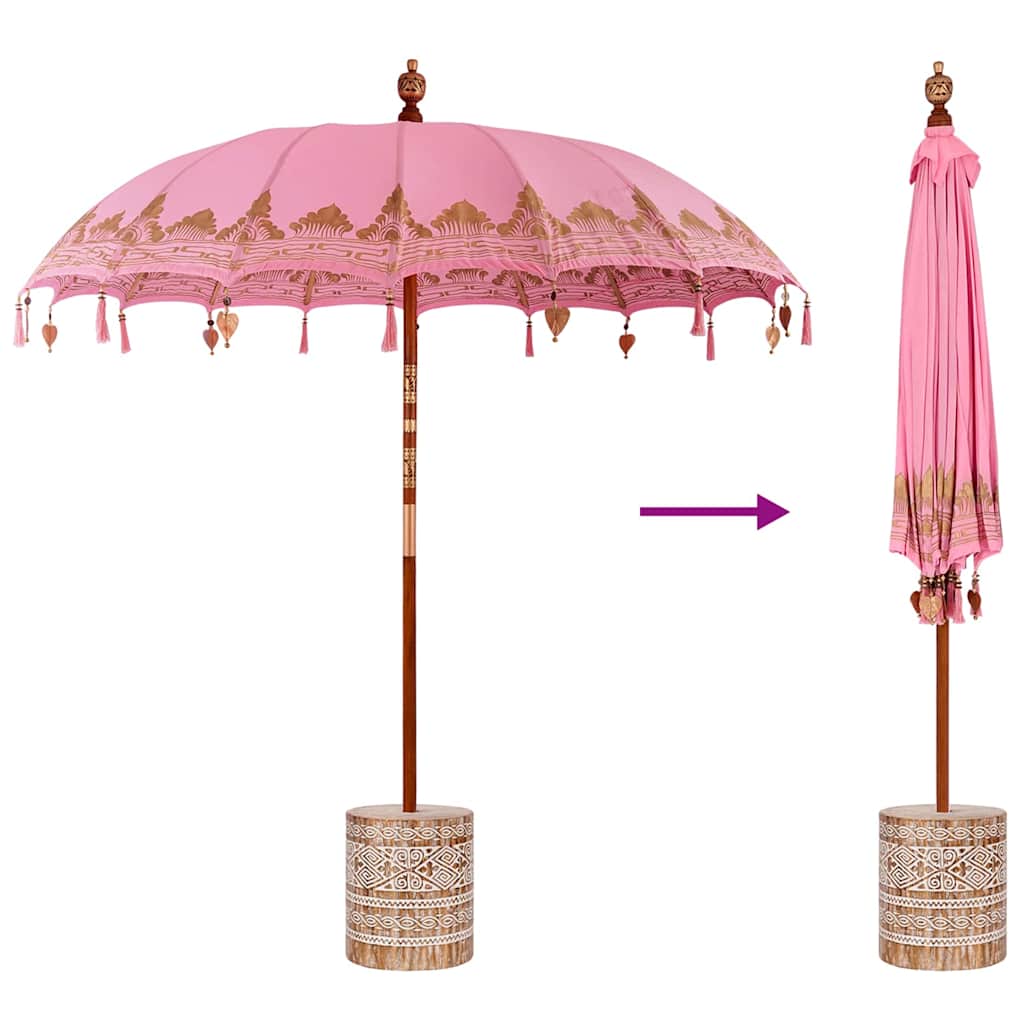 Balinesisk parasol med base Lyserød 215 x 215 x 260 cm