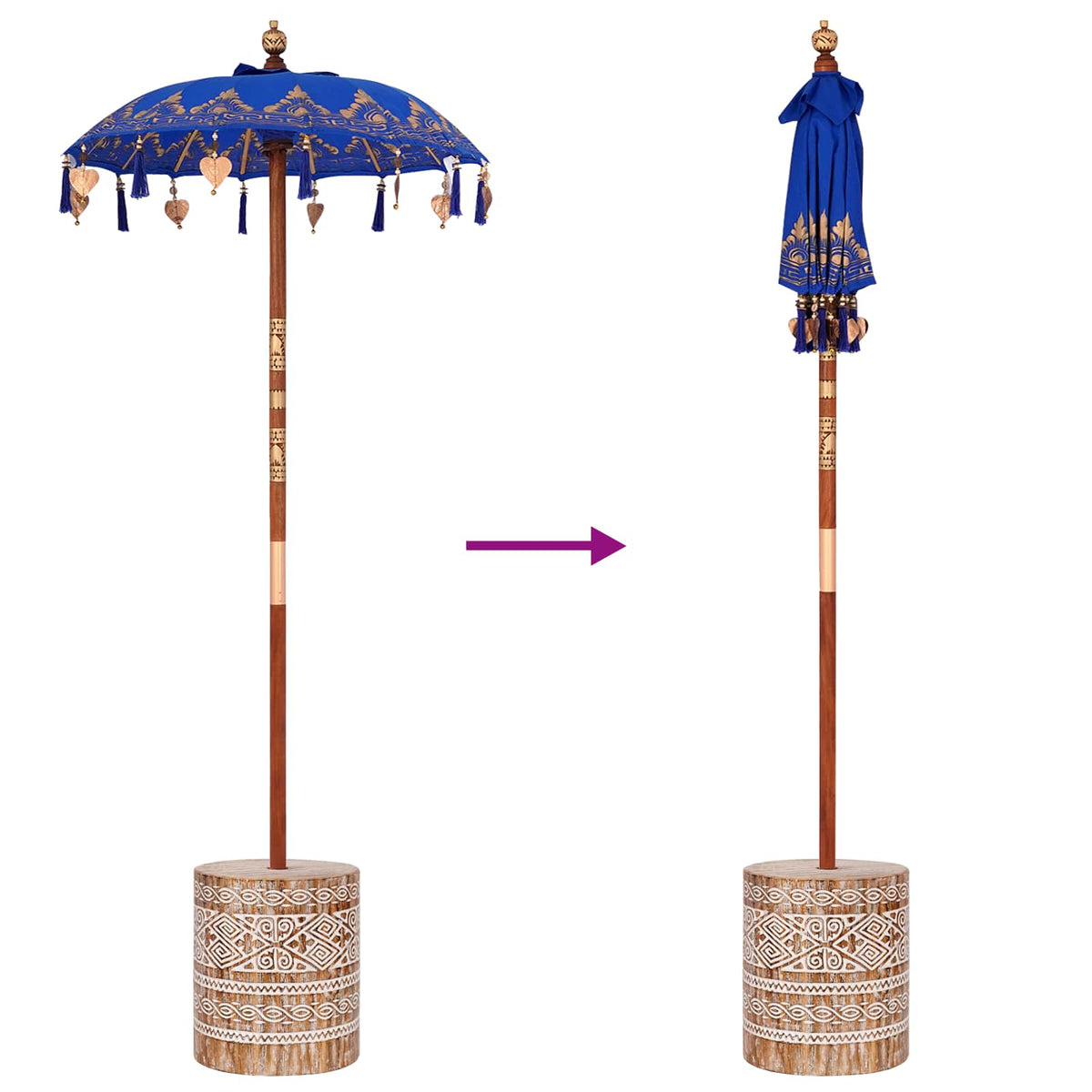 Balinesisk parasol med base Blå 95 x 95 x 260 cm