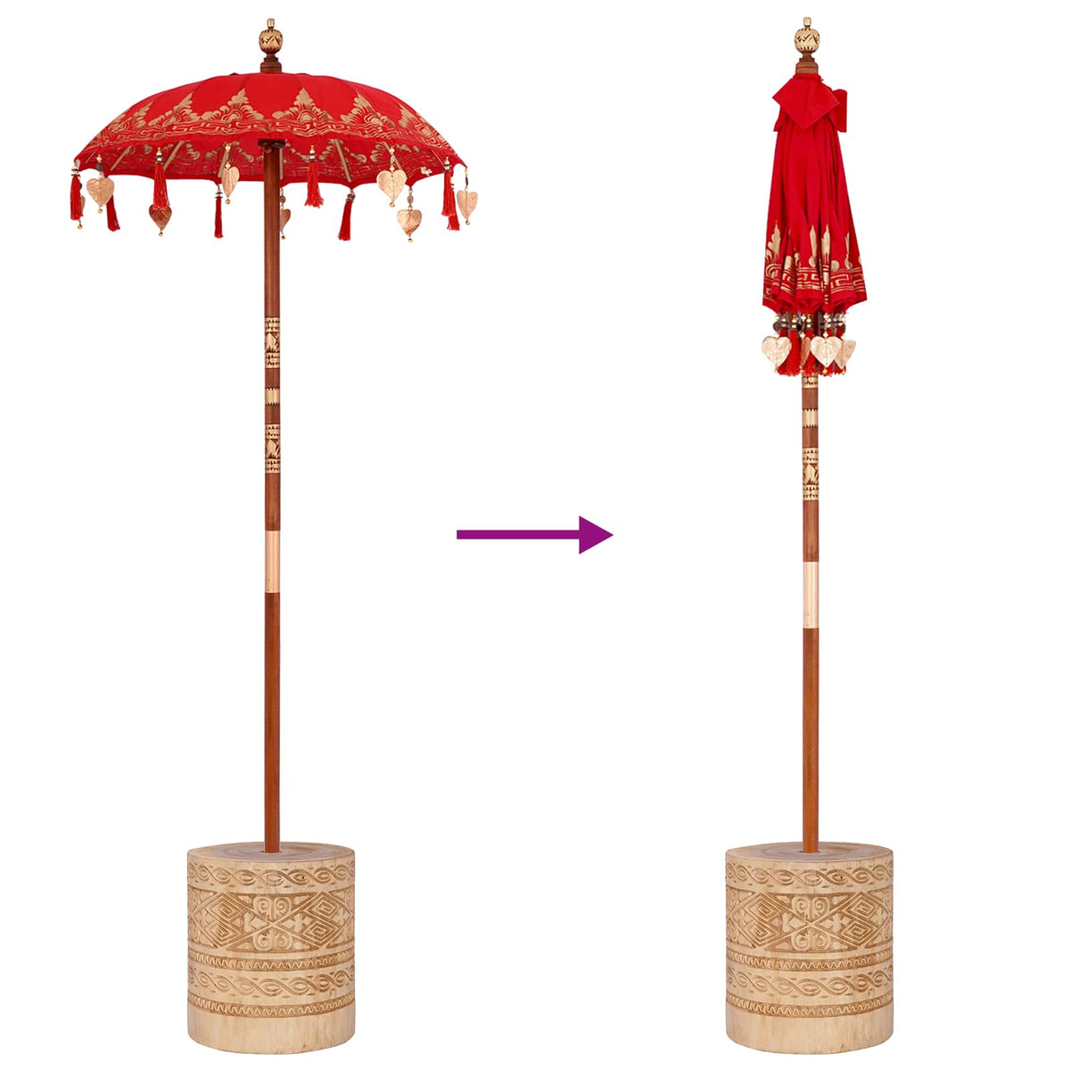 Balinesisk parasol med base Rød 95 x 95 x 260 cm