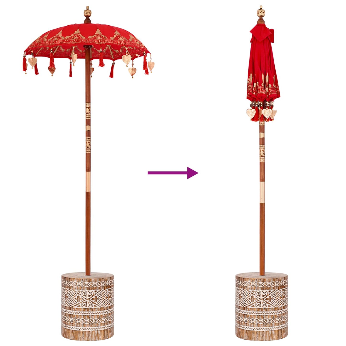 Balinesisk parasol med base Rød 95 x 95 x 260 cm