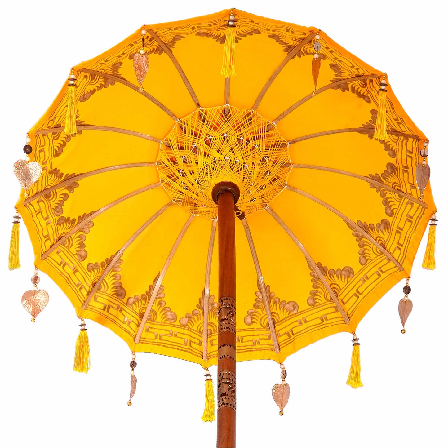 Balinesisk parasol med base Gul 95 x 95 x 260 cm