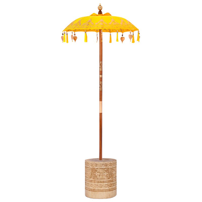 Balinesisk parasol med base Gul 95 x 95 x 260 cm