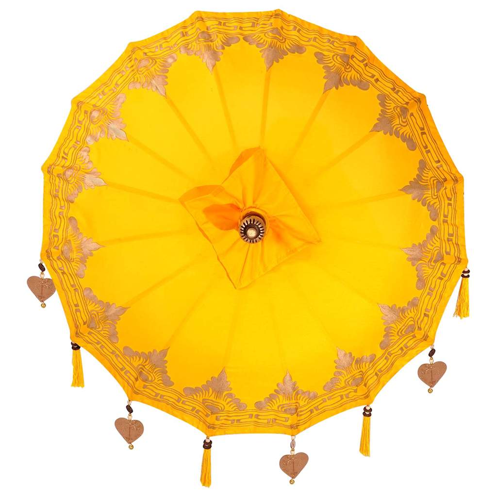 Balinesisk parasol med base Gul 95 x 95 x 260 cm