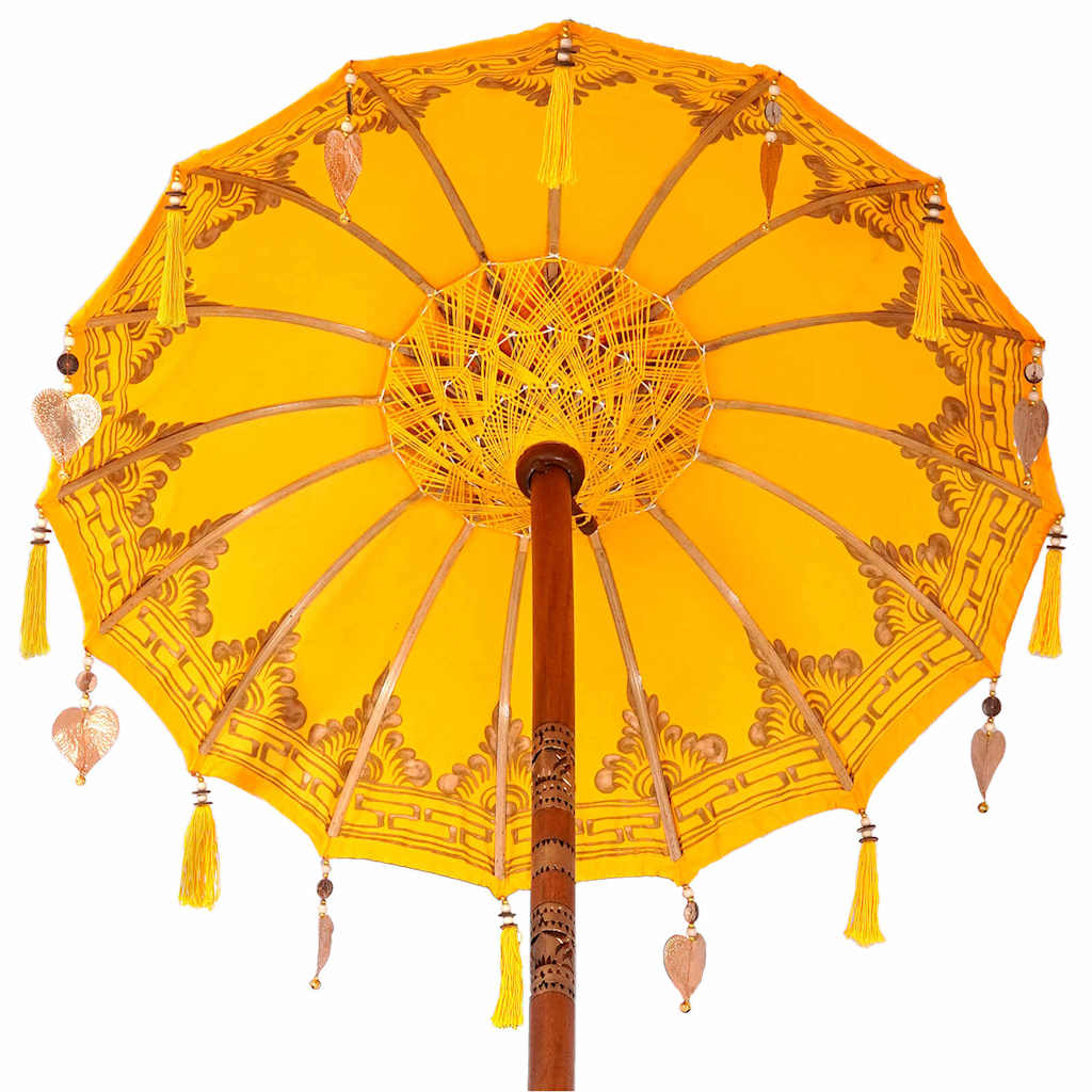 Balinesisk parasol med base Gul 95 x 95 x 260 cm