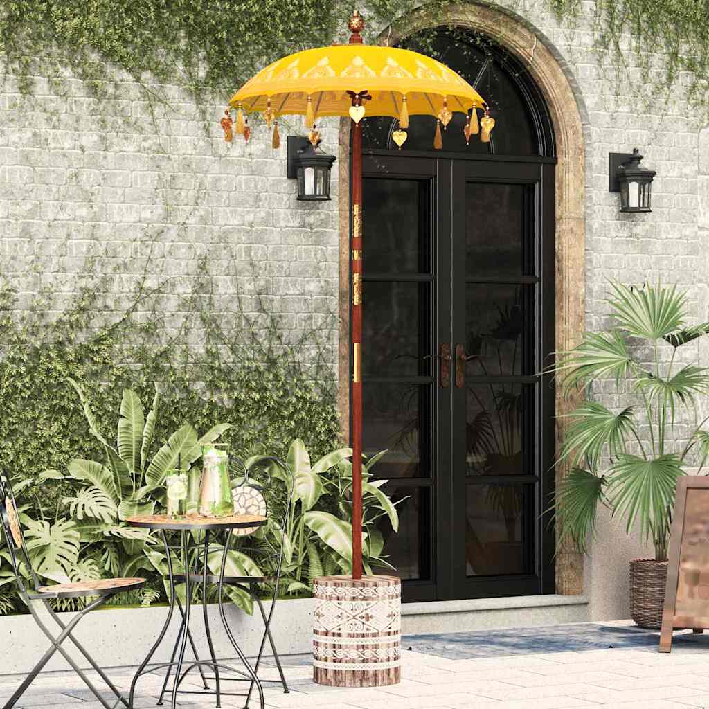 Balinesisk parasol med base Gul 95 x 95 x 260 cm