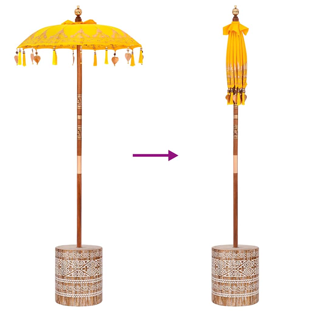 Balinesisk parasol med base Gul 95 x 95 x 260 cm