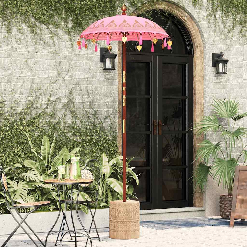 Balinesisk parasol med base Lyserød 95 x 95 x 260 cm