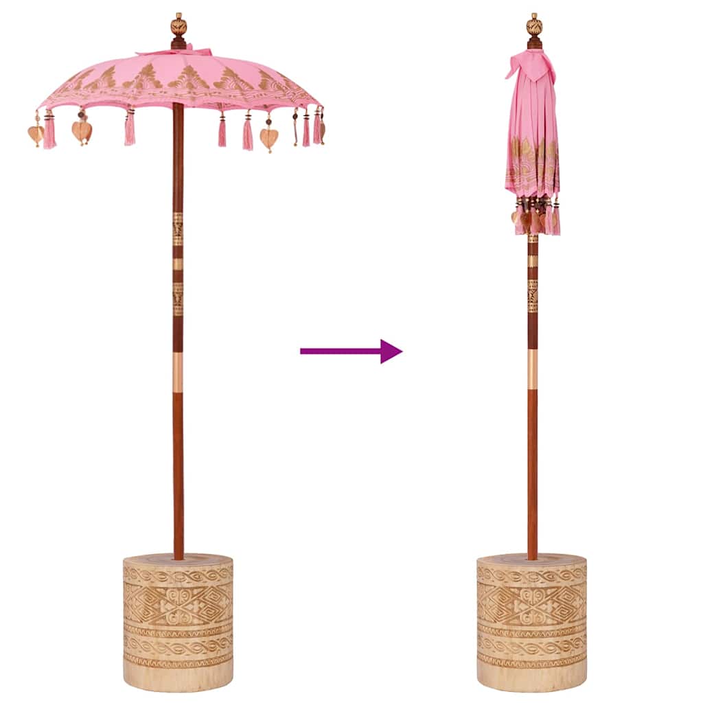Balinesisk parasol med base Lyserød 95 x 95 x 260 cm