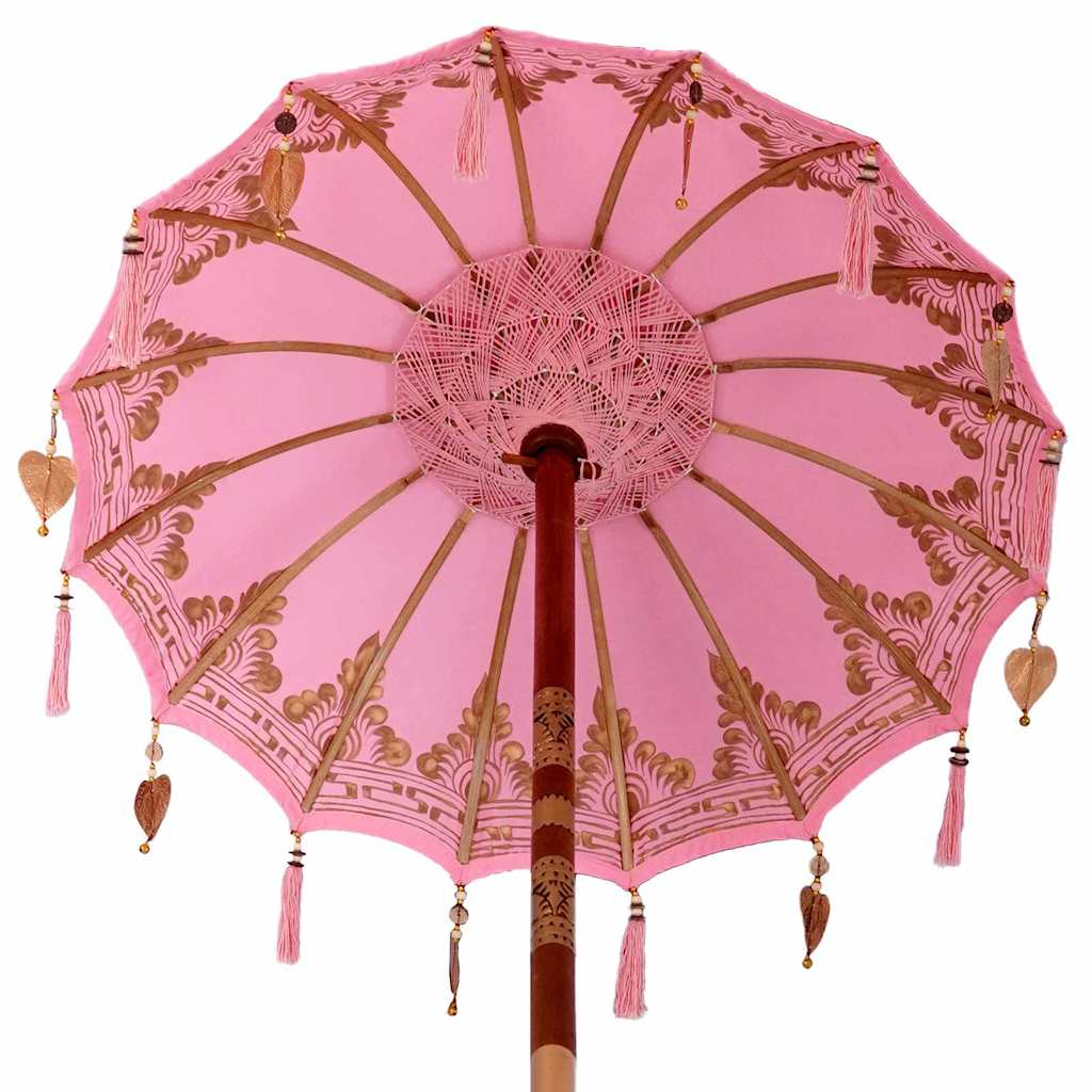 Balinesisk parasol med base Lyserød 95 x 95 x 260 cm