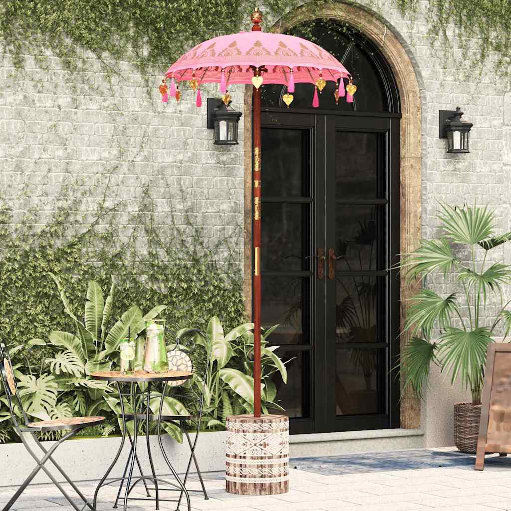 Balinesisk parasol med base Lyserød 95 x 95 x 260 cm