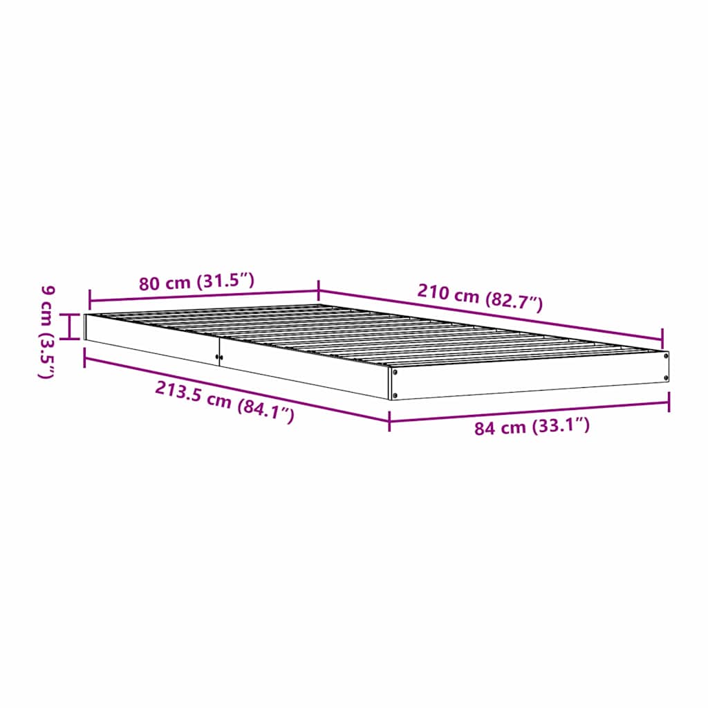 Gulvsengramme Hvid 80 x 210 cm Massiv fyrretræ