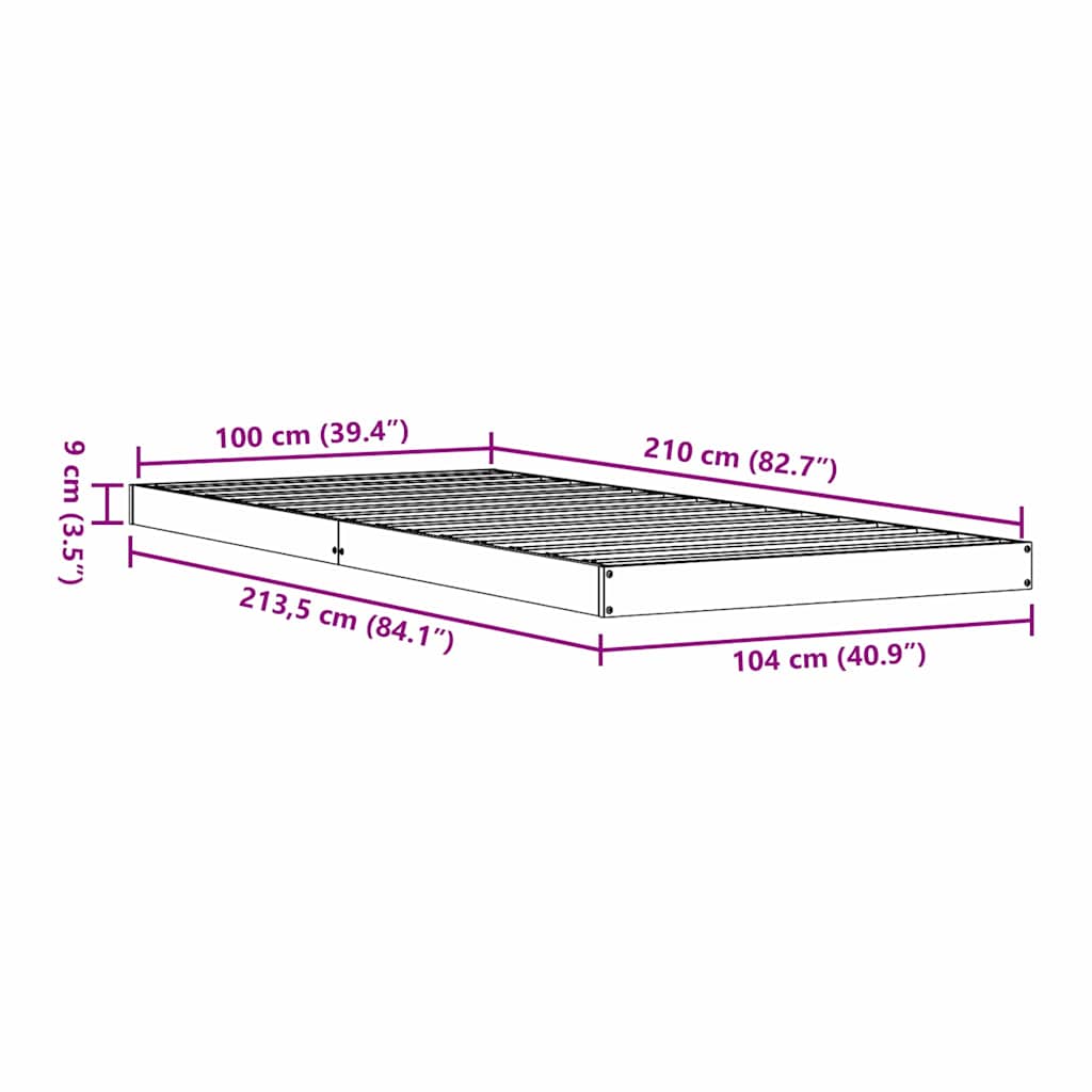 Gulvsengramme Hvid 100 x 210 cm Massiv fyrretræ