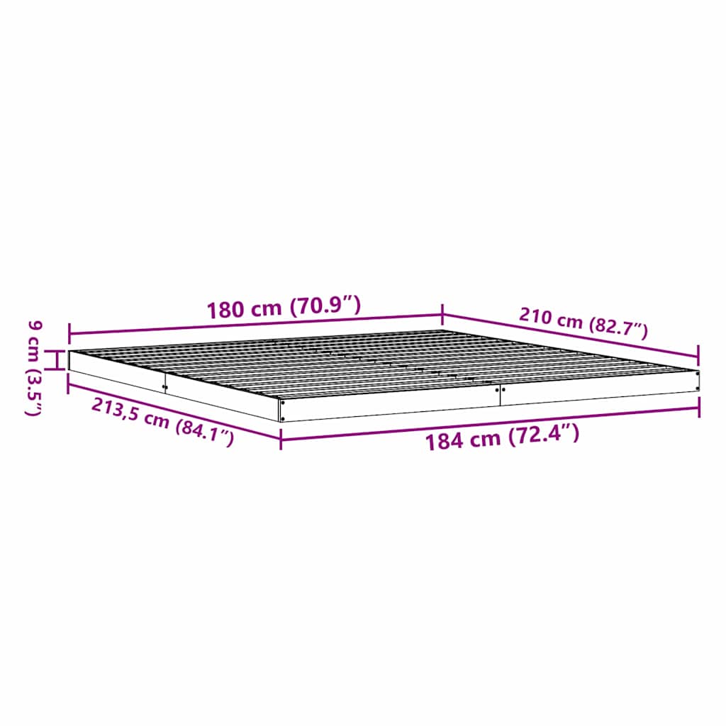 Gulvsengramme Hvid 213,5 x 184 x 9 cm Massiv fyrretræ