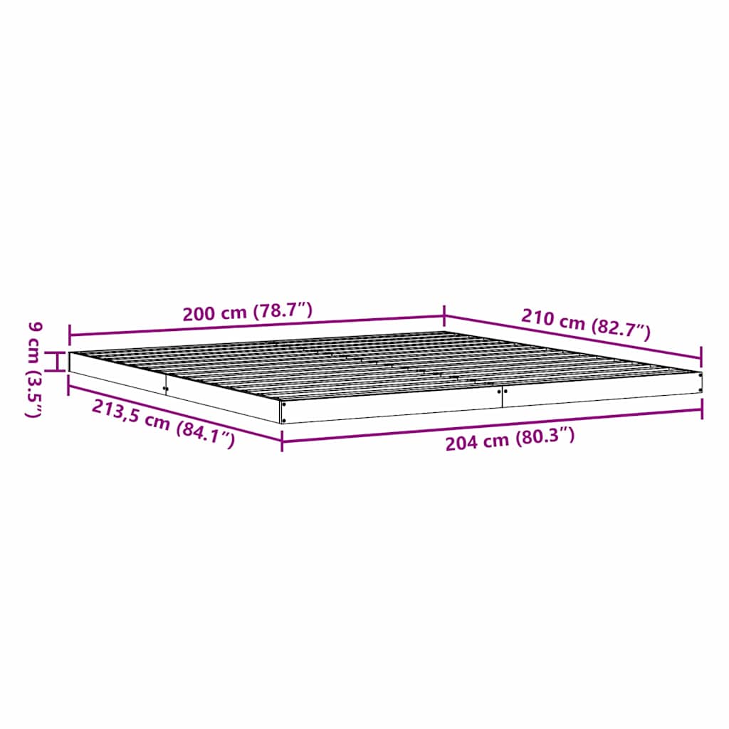 Gulvsengramme Hvid 213,5 x 204 x 9 cm Massiv fyrretræ