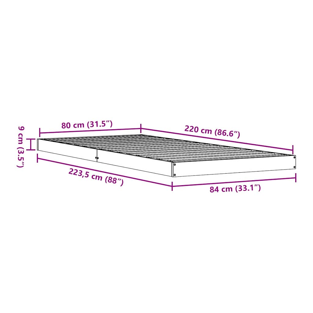Gulvsengramme Hvid 80 x 220 cm Massiv fyrretræ