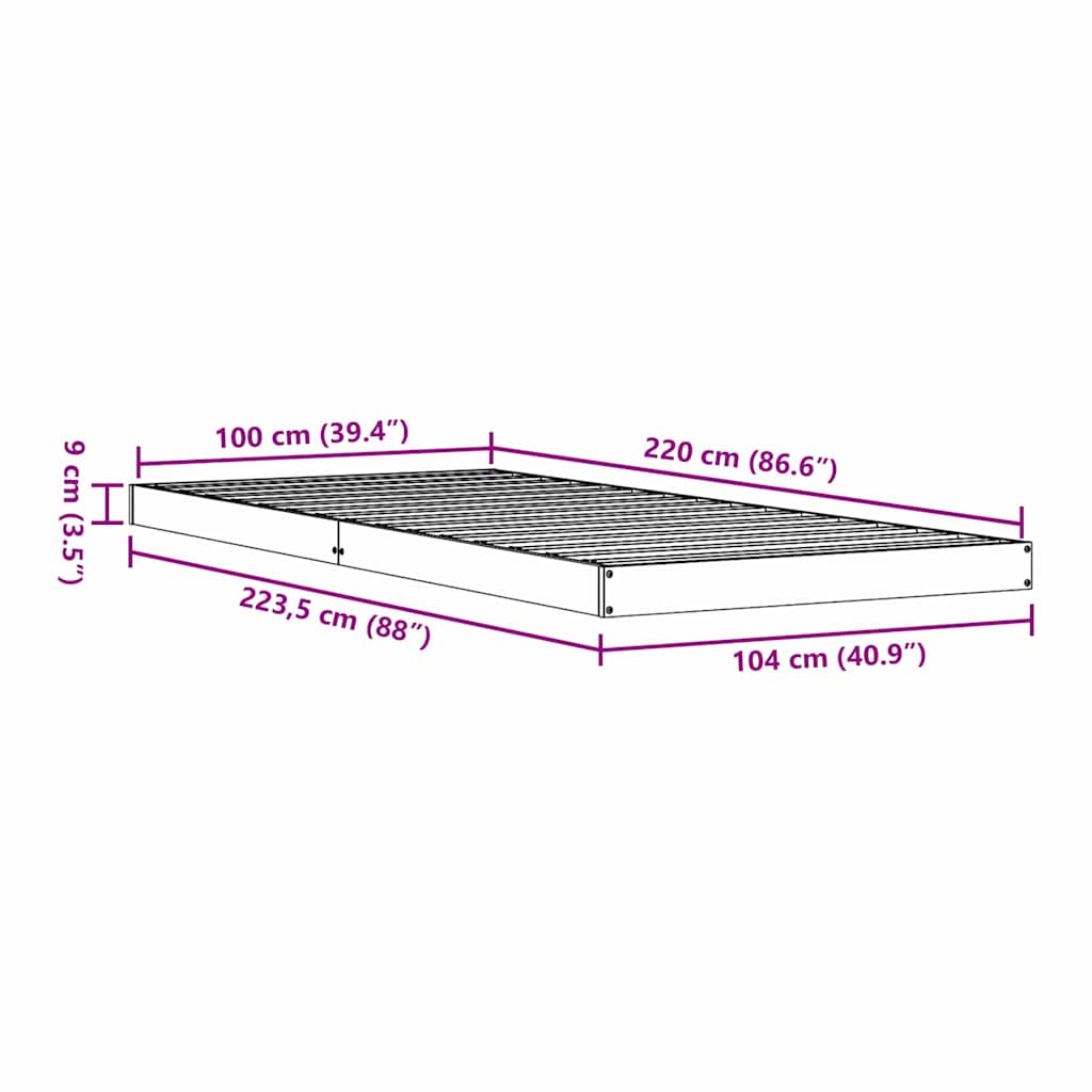 Gulvsengramme Naturfarvet 100 x 220 cm Massiv fyrretræ