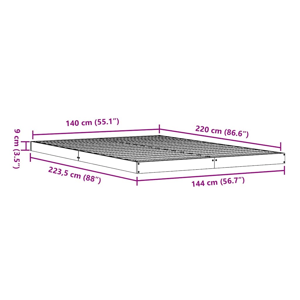 Gulvsengramme Hvid 140 x 220 cm Massiv fyrretræ