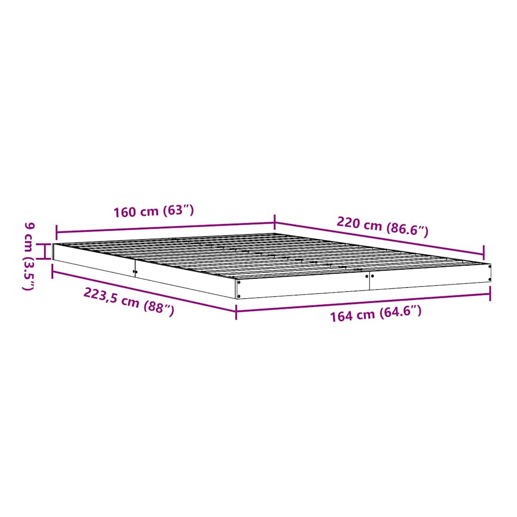 Gulvsengramme Hvid 160 x 220 cm Massiv fyrretræ